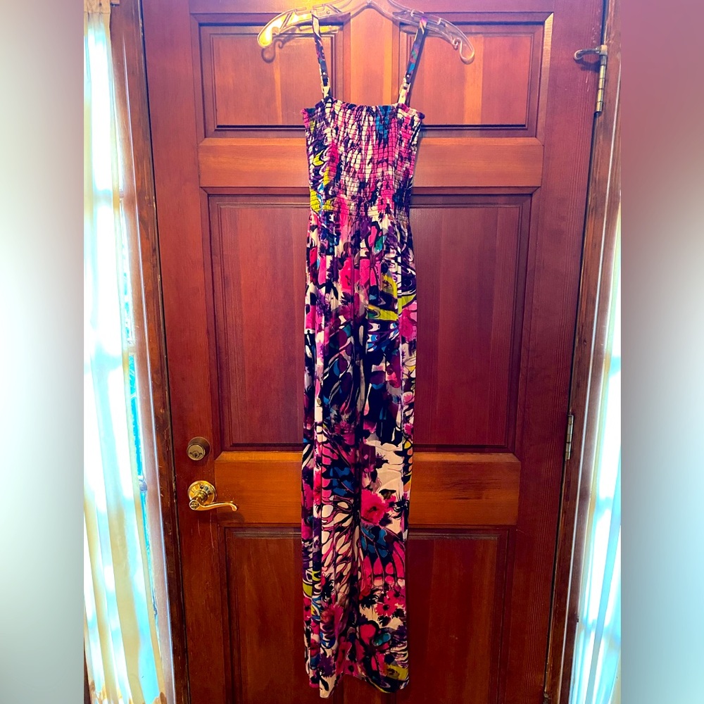 Cache multicolor floral print sleeveless women’s maxi dress size small